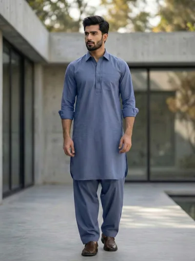 Men's Full Sleeve Pathani Kurta with Salwar – Wine Maroon